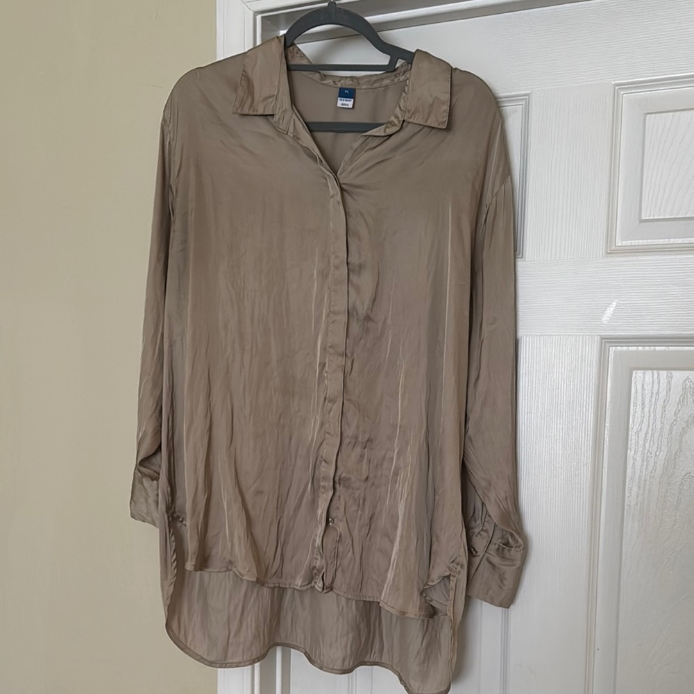 Old Navy Champagne Silky Tan Button-Up Shirt